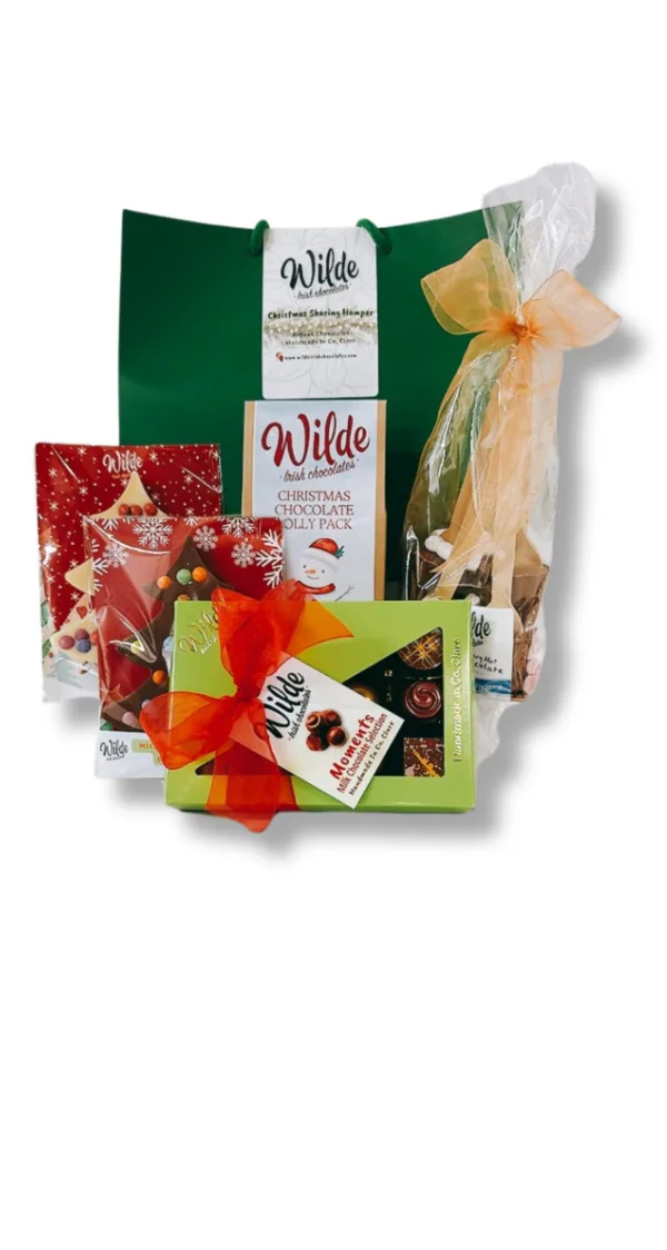 Irish Handmade Chocolate hamper with Christmas Chocolate Gifts on a white background