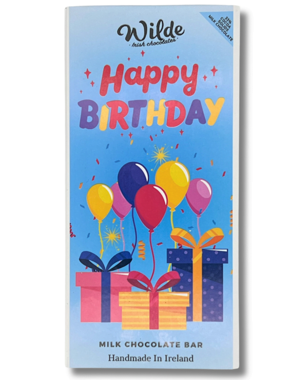 'Happy Birthday' chocolate sentiments bar with balloons graphic.