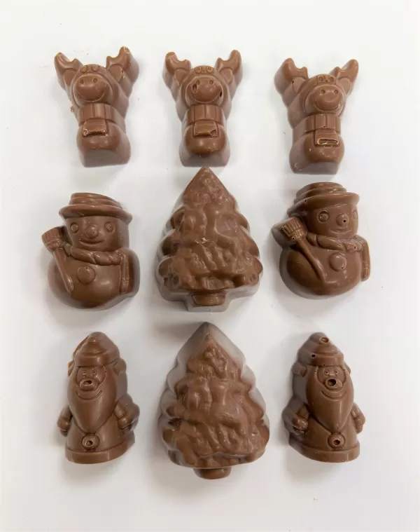 A selection of salted caramel Christmas chocolate figures.