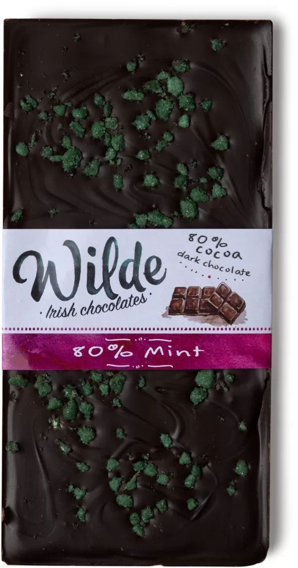 Super Dark 80% cocoa solids dairy free mint chocolate bar.