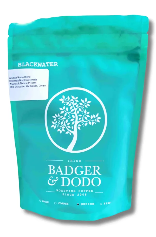 Badger & Dodo Blackwater Blend 250g Whole Bean Pack on a white background